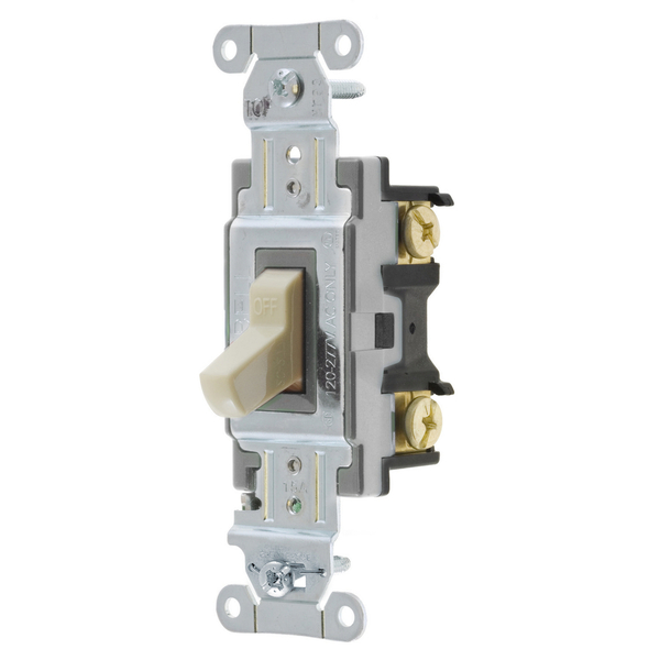 Hubbell Wiring Device-Kellems Switches and Lighting Controls, Toggle Switch, Commercial Grade, Double Pole, 15A 120/277V AC, Back and Side Wired, Ivory CSB215I
